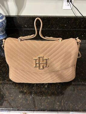 Caroline Hill Quilted Beige Top-Handle Shoulder Bag with Gold Accent crossbody